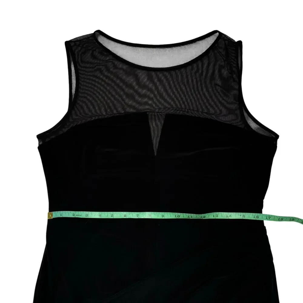 RALPH LAUREN LRL Mesh V-neck Black Jersey Knit Dress Sz 14 LBD Date Event Formal - Picture 10 of 11
